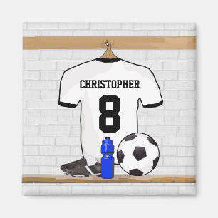 Íman Jérsei de futebol preto branco personalizado do