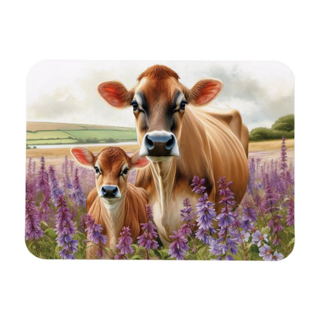 Íman Jersey Cow e Calf Wildflower flexíveis (Horizontal)