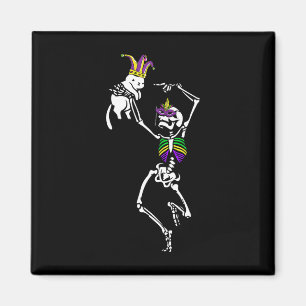 Íman Jester Skeleton Dançando Cat Mardi Gras Mask Carni