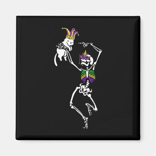 Íman Jester Skeleton Dançando Cat Mardi Gras Mask Carni (Frente)