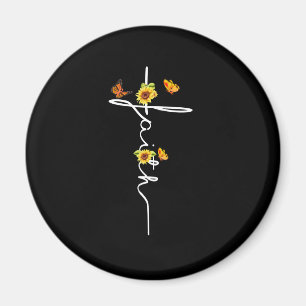 Íman Jesus ama  Faith Christian Cross Sunflower