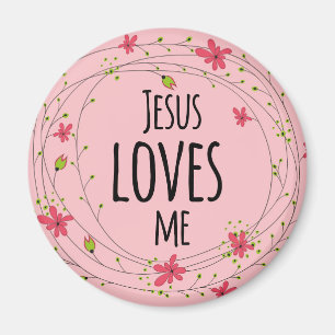 Íman Jesus ama-me ímã cor-de-rosa floral da grinalda