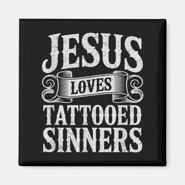 Íman Jesus Ama Pecadores Tatuados Fé Cristã Tatuada (Frente)