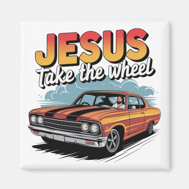 Íman Jesus Assume o Volante Carro Musculoso Vintage (Frente)