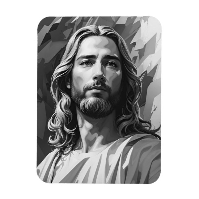 Íman Jesus Black and White Magnet (Vertical)