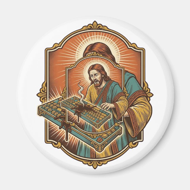 Íman Jesus Café Derrama Teclado Mecânico Quebrado Tecno (Frente)