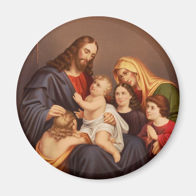 Íman Jesus Cristo com Crianças Arte Premium Fina (Frente)