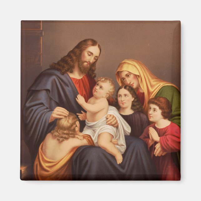 Íman Jesus Cristo com Crianças Arte Premium Fina (Frente)