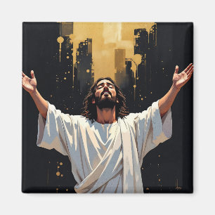 Íman Jesus Cristo Nosso Salvador Preto e Dourado