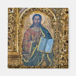 Íman Jesus Cristo Segurando Moldura Dourada Ornamentada
