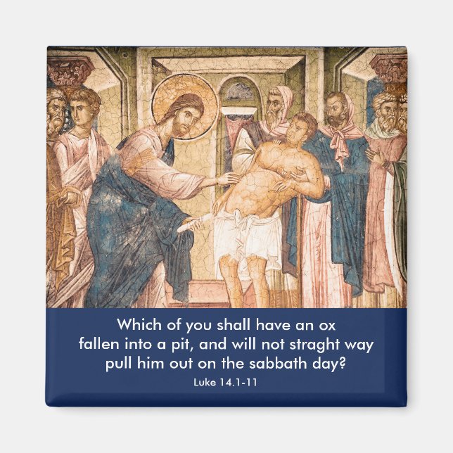 Íman Jesus cura sol com gota - ímã (Frente)