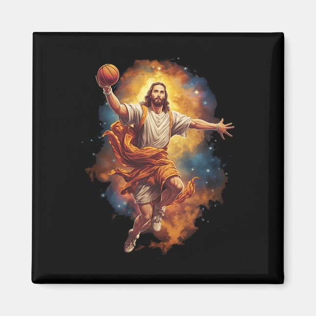 Íman Jesus divertido jogando basquete 1 (Frente)