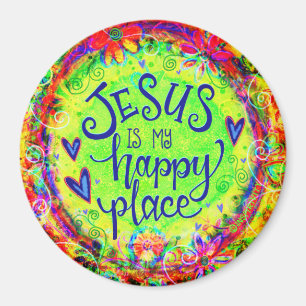 Íman "Jesus é o meu lugar feliz" Magneta de inspiraç