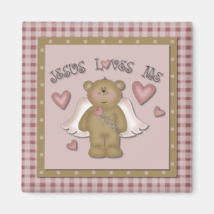 Íman Jesus Me Ama Teddy Bear Angel Square Magnet