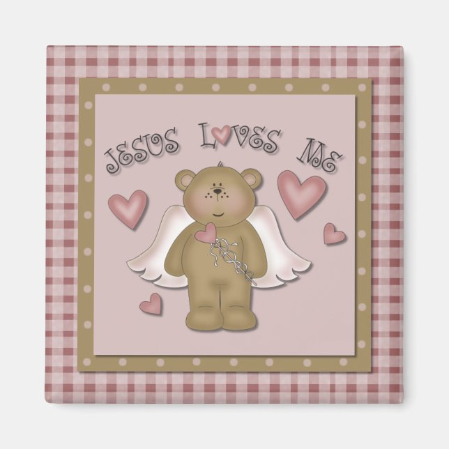 Íman Jesus Me Ama Teddy Bear Angel Square Magnet (Frente)