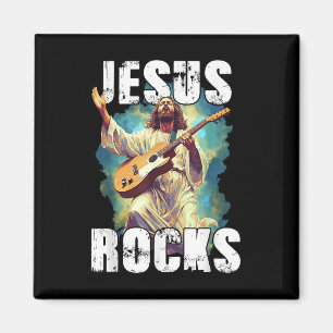 Íman Jesus Rocks Com Guitarra - Cristão Engraçado Rocks