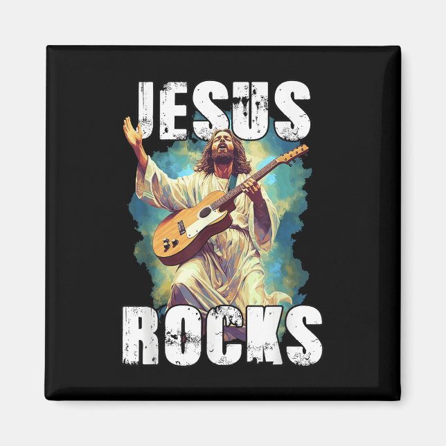 Íman Jesus Rocks Com Guitarra - Cristão Engraçado Rocks (Frente)