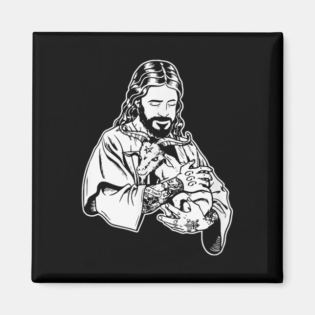 Íman Jesus segurando Baphomet cabra Oculto Tatuagem Sat (Frente)