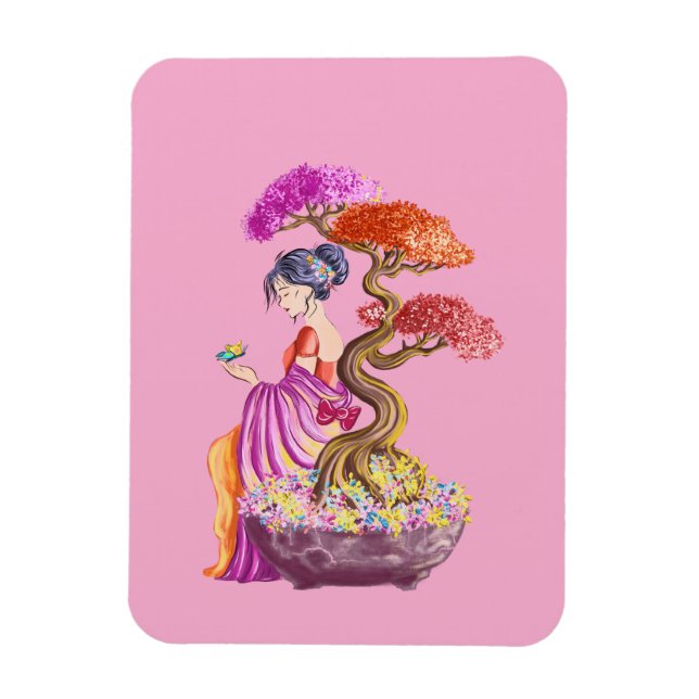 Íman Jeune fille et son arbre japonnais géant. (Vertical)