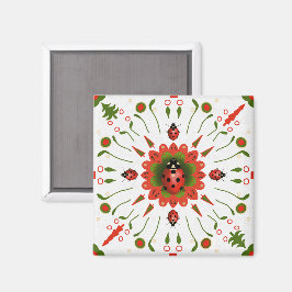 Íman Joaninha de Natal Vermelha Branca Verde