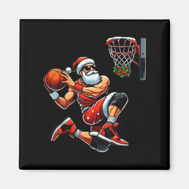 Íman Jogador de Basquete papai noel Dunking Natal Bas (Frente)