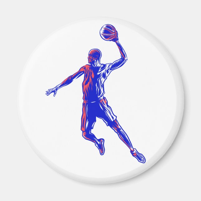 Íman Jogador de basquetebol Slam Dunk, Vermelho e Azul  (Frente)