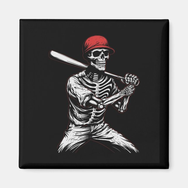Íman Jogador de Beisebol do Skeleton Halloween 1 (Frente)
