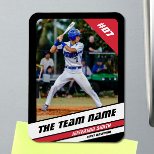 Íman Jogador de Beisebol Personalizável Preto Vermelho