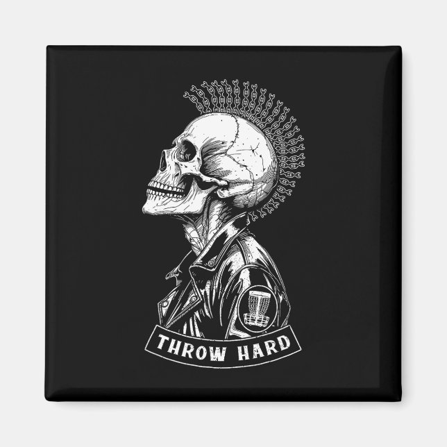 Íman Jogador de Disc Golf Punk Rock Crânio Mohawk Arrem (Frente)