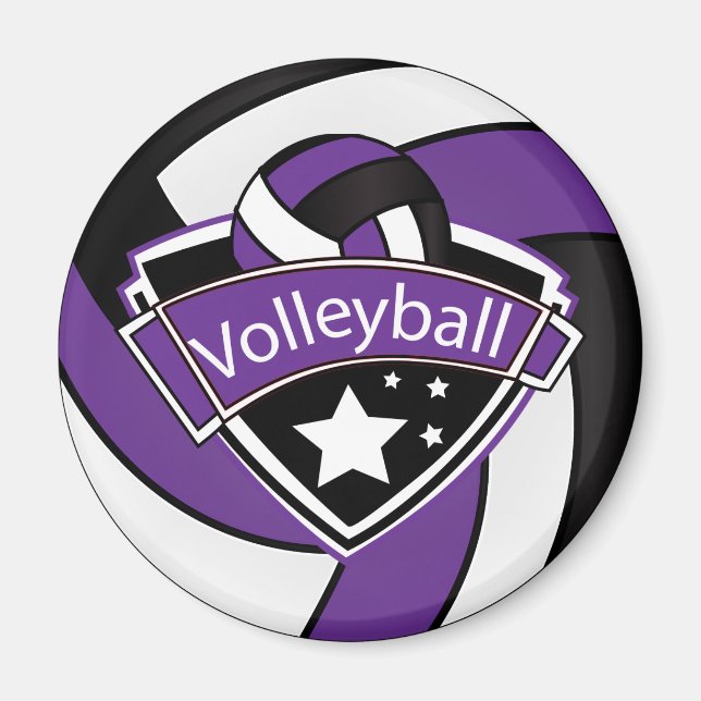 Íman Jogador de Voleibol - Roxo, Branco e Preto (Frente)