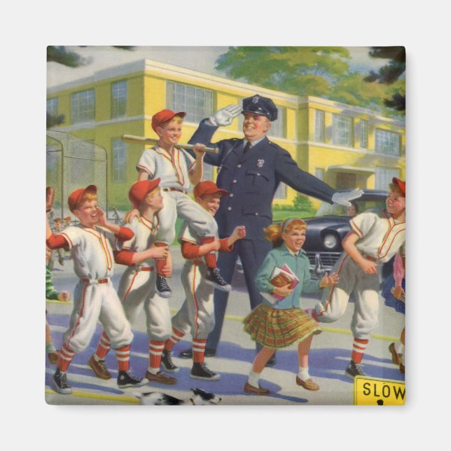 Íman Jogadores de basebol e Guarda policial atravessand (Frente)