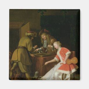 Íman Jogadores Tric-track com uma dama e seu cão