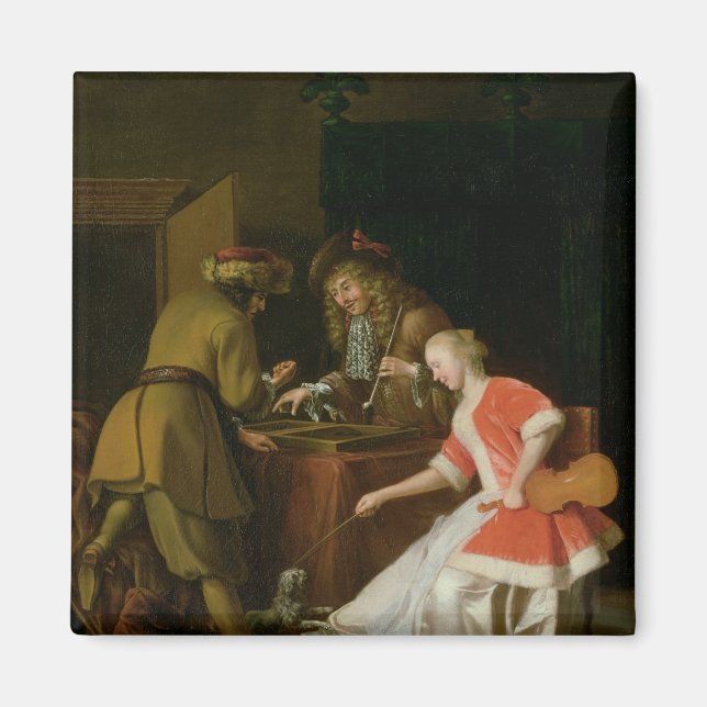 Íman Jogadores Tric-track com uma dama e seu cão (Frente)