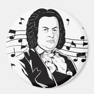 Íman Johann Sebastian Bach Portrait e Bust com Notes