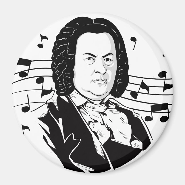 Íman Johann Sebastian Bach Portrait e Bust com Notes (Frente)