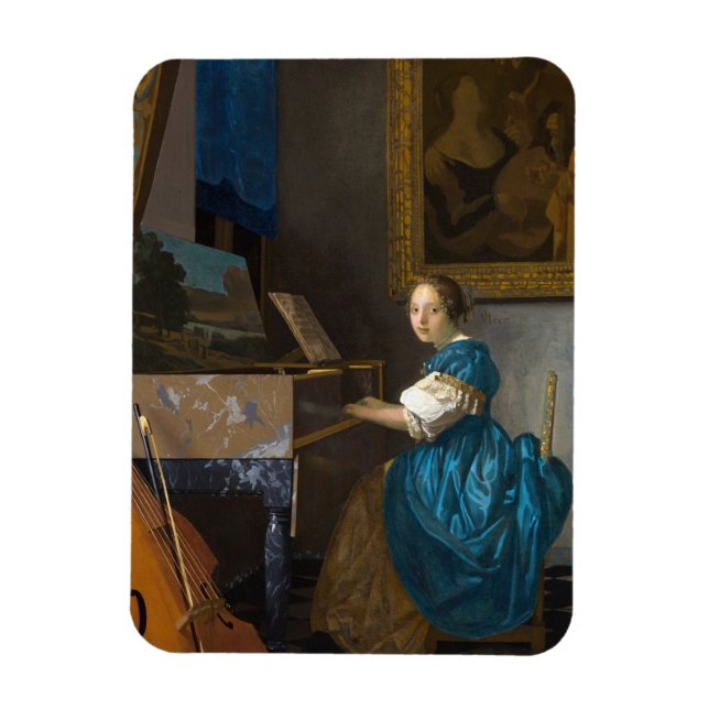Íman Johannes Vermeer - Lady Sentada em uma Virgem (Vertical)