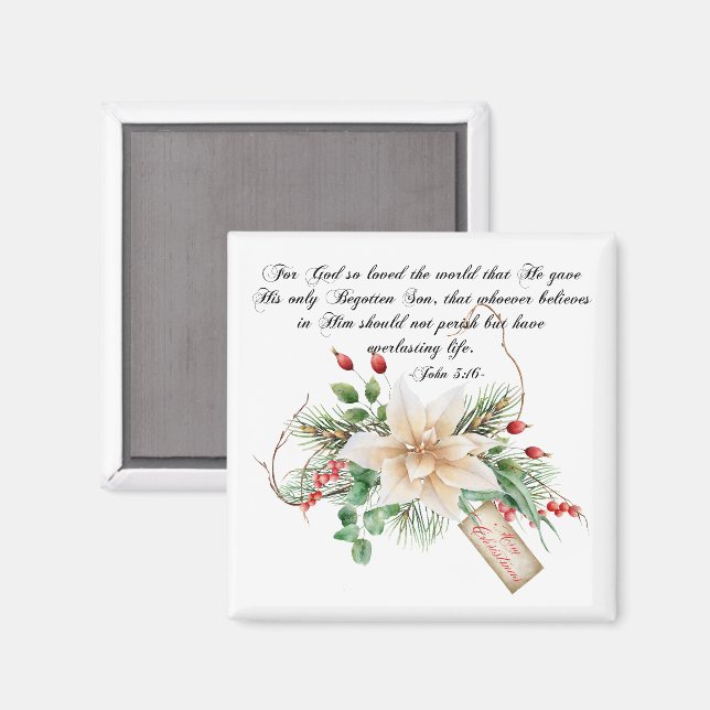 Íman John 3:16 - Feliz Escritura de Natal Floral (Front/Back)