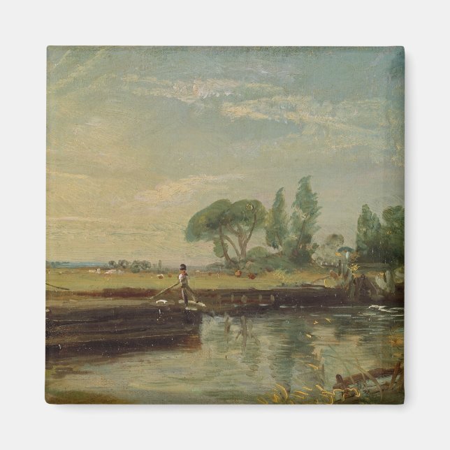 Íman John Constable | Uma barcaça abaixo de Flatford Lo (Frente)