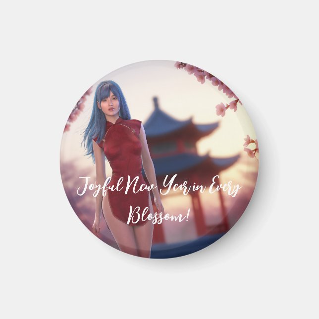 Íman Jovem Cheongsam Bela Posicionando para Ano Novo Ch (Frente)