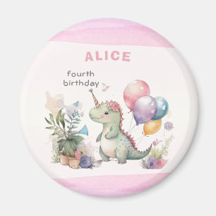 Íman Jovem Dinossauro Rosa Pia-Cor-d'água Aniversário