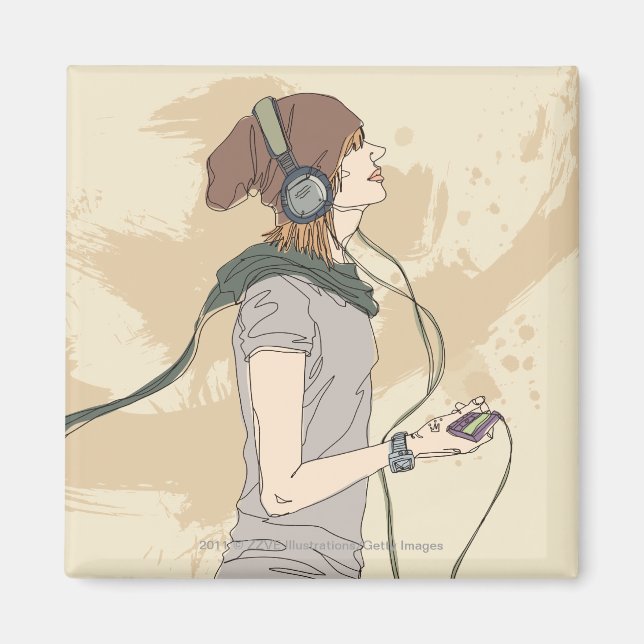Íman Jovem mulher escutando música (Frente)
