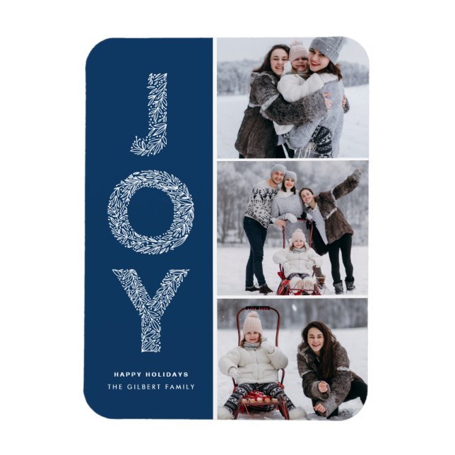 Íman JOY Foliage Lettering Blue Photo Collage (Vertical)