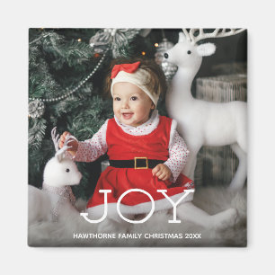Íman "JOY" Foto personalizada de luxo elegante de Natal