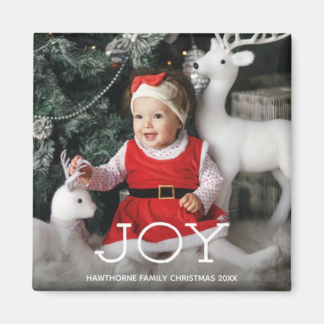 Íman "JOY" Foto personalizada de luxo elegante de Natal (Frente)
