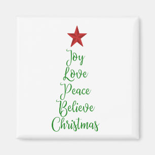 Íman Joy Love Peace Acredite na árvore de Natal com ver