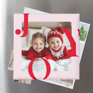 Íman JOY   Presente de Foto de Natal Vermelho e Rosa Mo