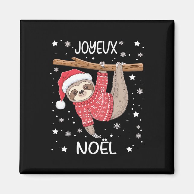 Íman Joyeux Noël Francês Sloth Hanging Feliz Natal (Frente)