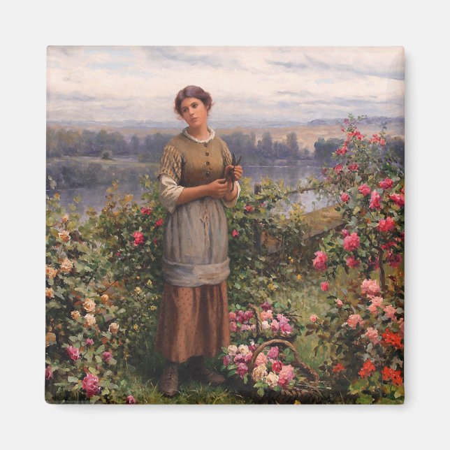 Íman Julia Gathering Rosa (Bela Garota e Flores) (Frente)