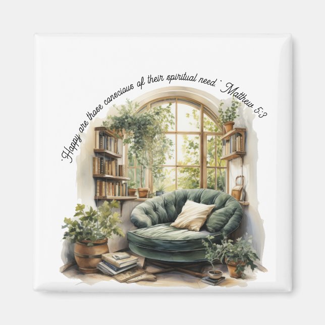 Íman JW 2026 Year Text Matthew 5:3 "Cozy Nook" (Frente)