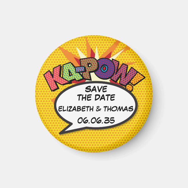 Íman KA-POW Salve a Data Diversão Retro Quadrinhos Pop  (Frente)